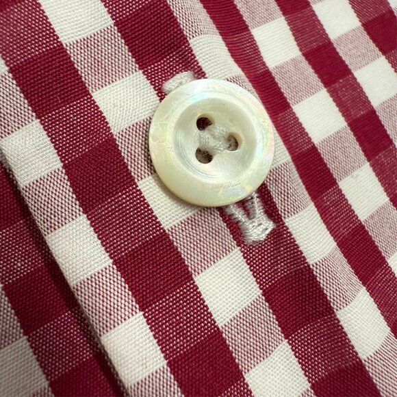 Van Laack Dress Shirt Red White Check Long Sleeve Button Up Cotton Large - Picture 4 of 7